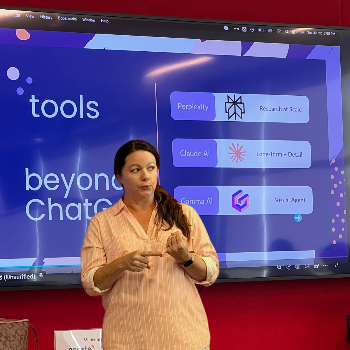 Jamie speaking at an Acosta event on AI tools beyond ChatGPT